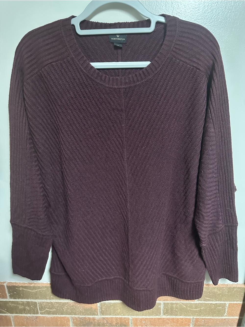 Worthington Deep Plum Ribbed Crewneck Sweater
